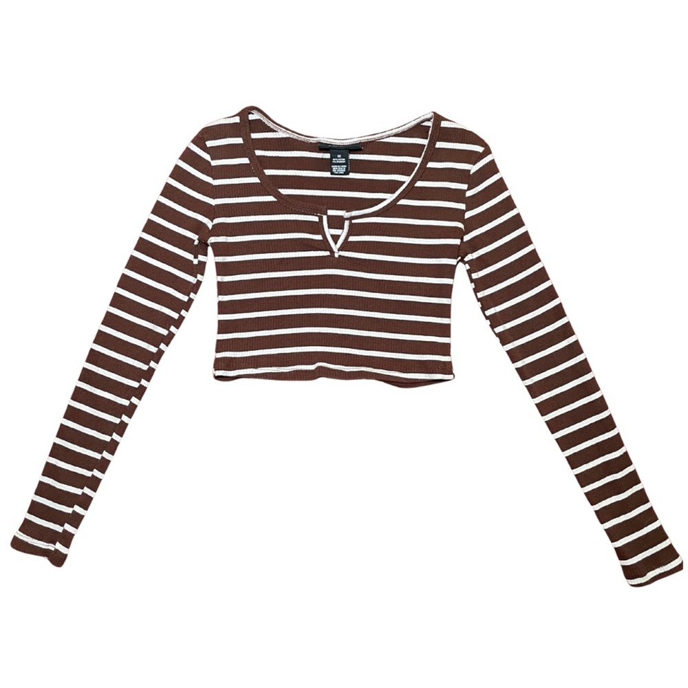 Just Polly Striped Long Sleeve Crop Top